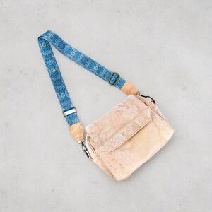 Cork crossbody messenger bag with wide strap